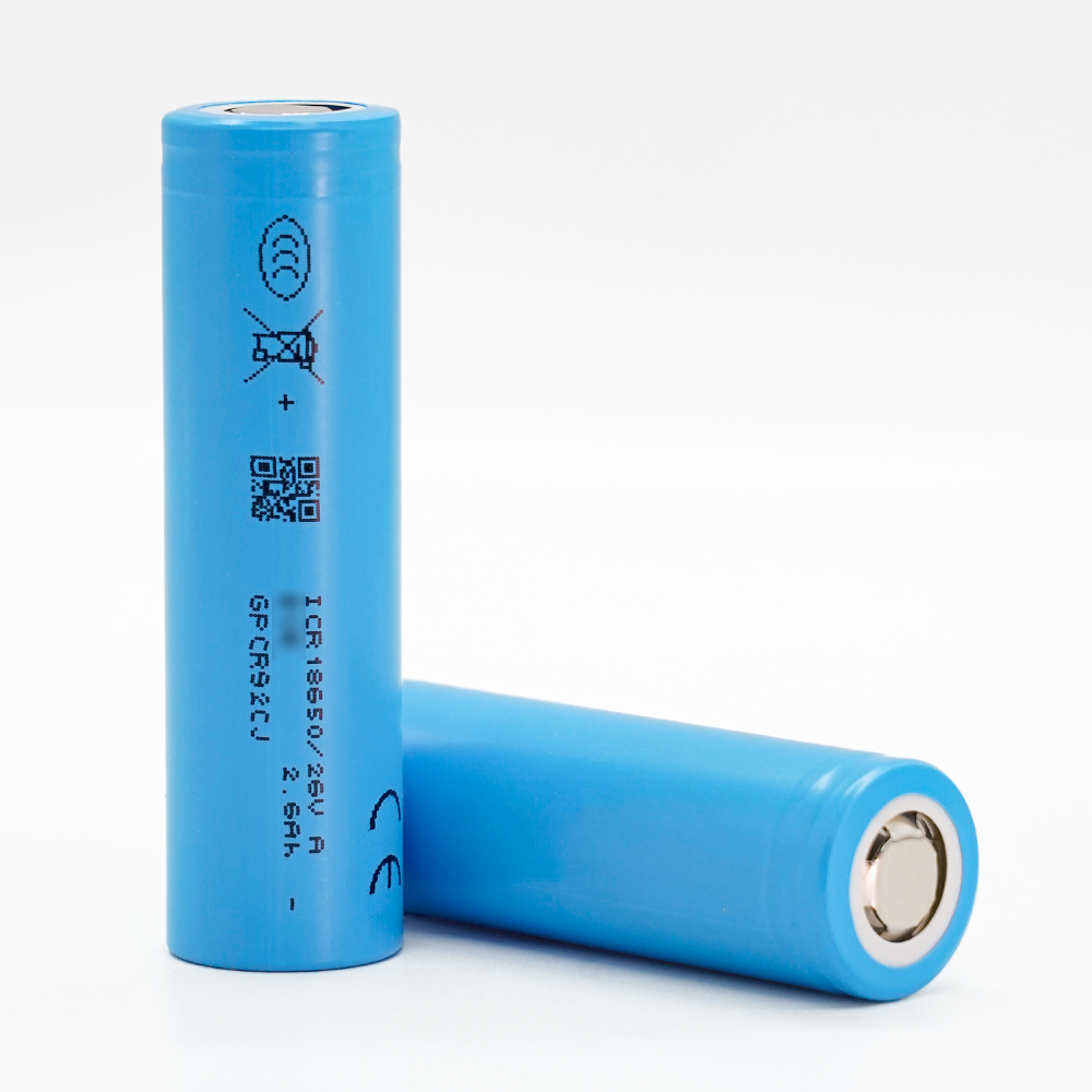 3.6V lithium-ion 18650 battery cell in blue casing, commonly used in electronics, flashlights, and energy storage devices