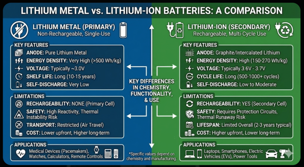 Lithium Metal vs Lithium-ion Batteries